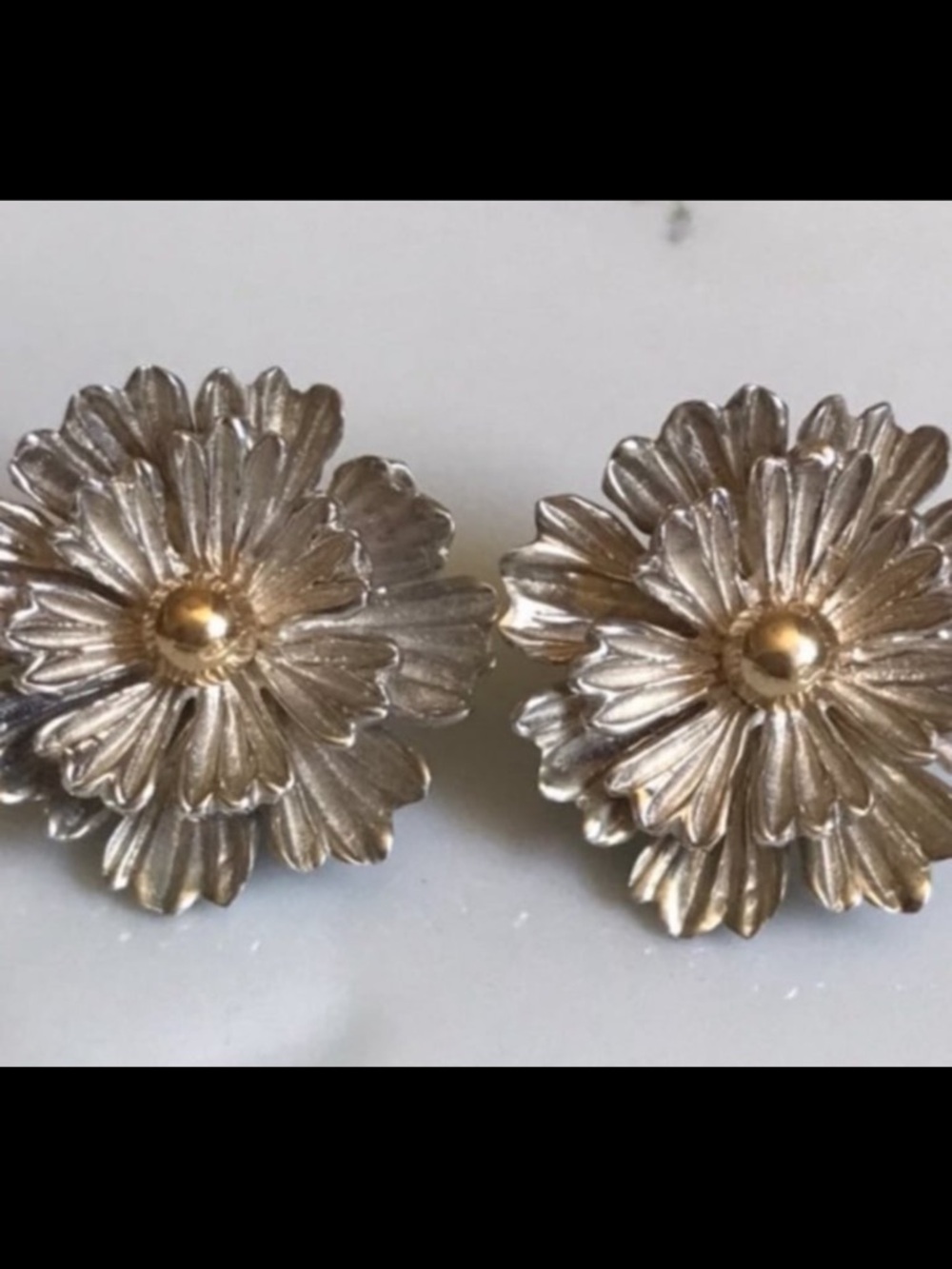 Joseph Esposito Sterling Silver 14K Yellow Gold Chrysanthemum clip on earrings